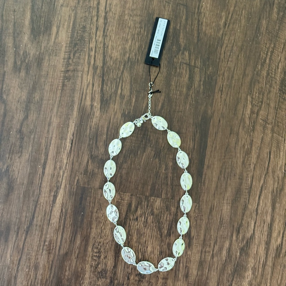 Ann Taylor textured metal disc Silver Necklace - Picture 2 of 15